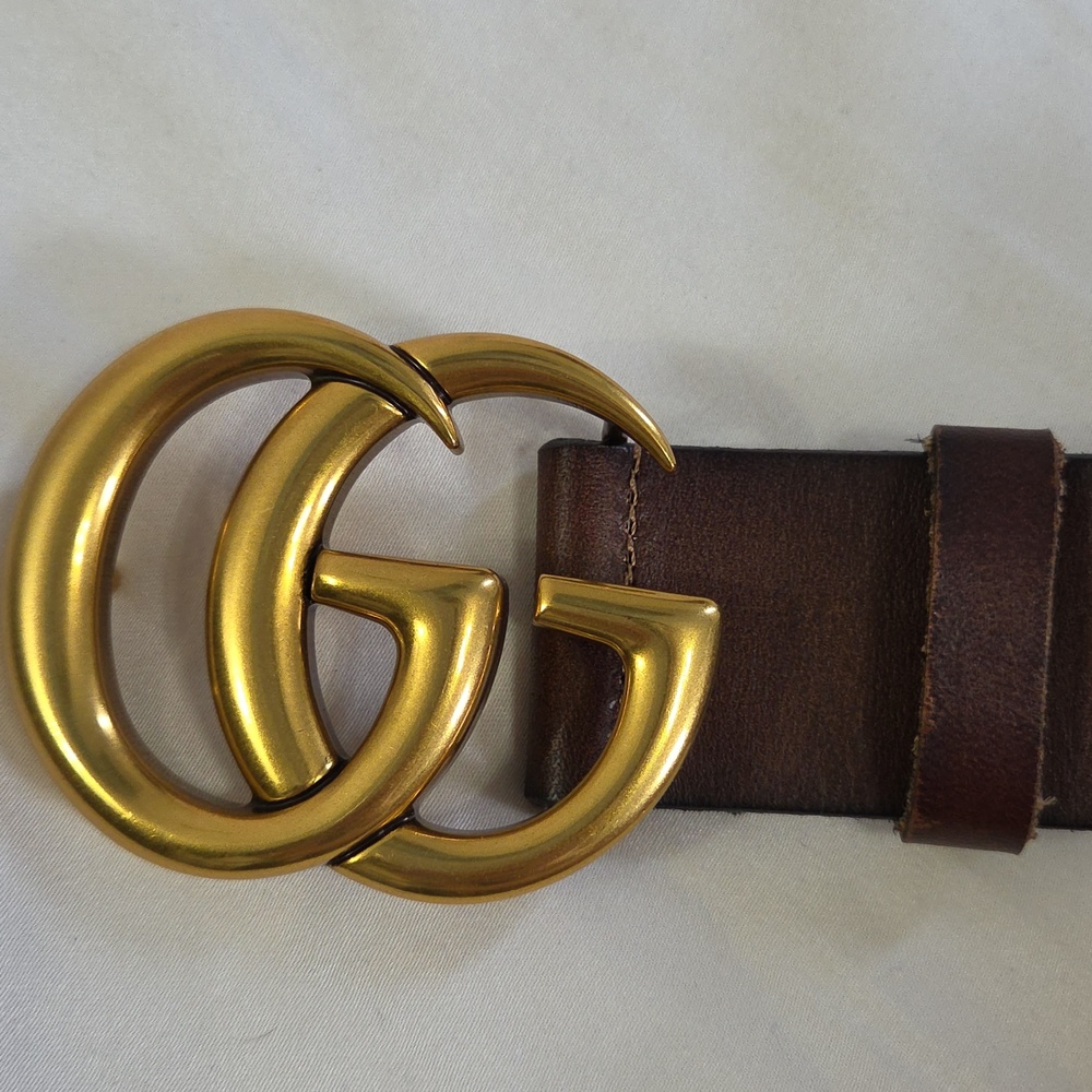 Gucci Brown Leather Belt with Gold Double G Buckle - Picture 14 of 16